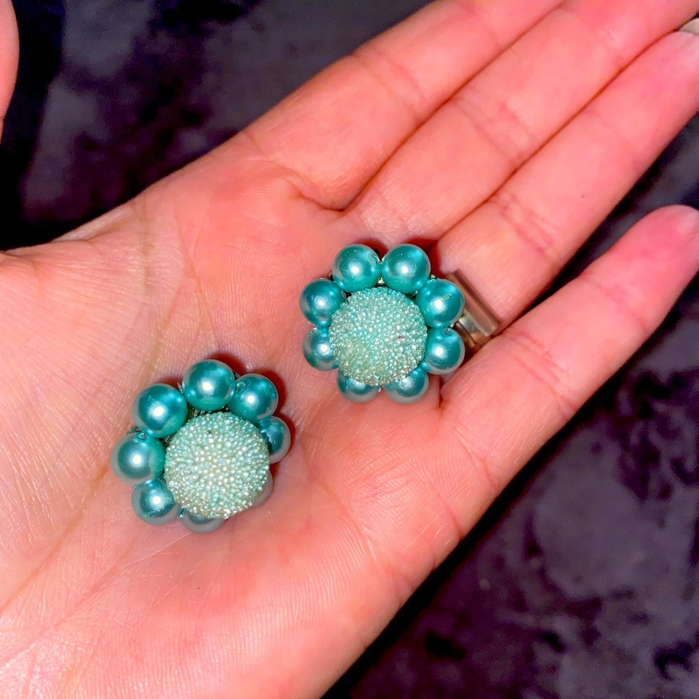 Baby Blue Flower Clip On Earrings